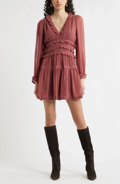 Chelsea28 Long Sleeve Ruffle Trim Minidress In Burgundy