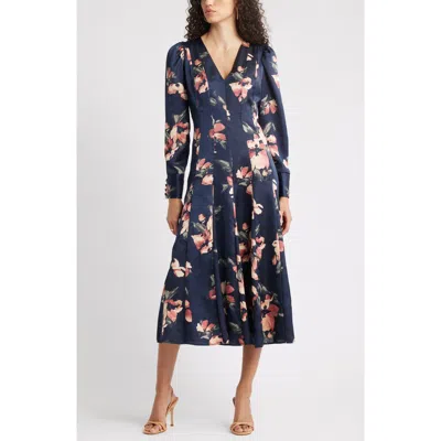 Chelsea28 Long Sleeve Satin Midi Dress In Blue