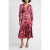 Chelsea28 Long Sleeve Satin Midi Dress In Pink