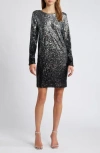 Chelsea28 Long Sleeve Sequin Cocktail Minidress In Black