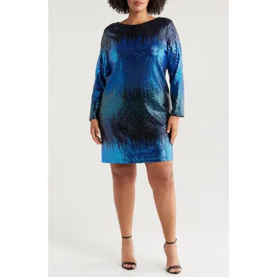 Chelsea28 Long Sleeve Sequin Cocktail Minidress In Blue Multi Stripe