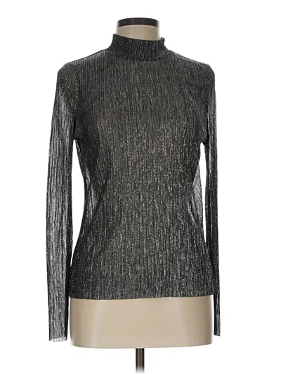 Pre-owned Chelsea28 Long Sleeve Top Silver Metallic Pattern Turtleneck Tops