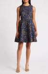 Chelsea28 Metallic Brocade Fit & Flare Cocktail Minidress In Navy- Gold Brocade
