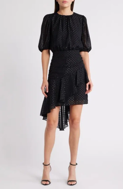 Chelsea28 Metallic Clip Dot Asymmetric Dress In Black