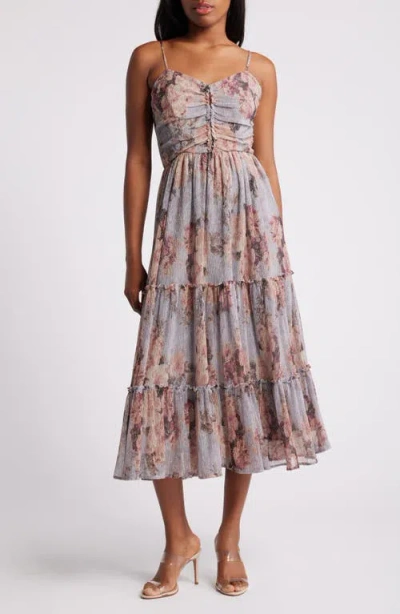 Chelsea28 Metallic Floral Print A-line Dress In Grey Floral