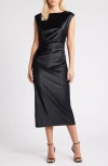 Chelsea28 Metallic Satin Midi Dress In Black