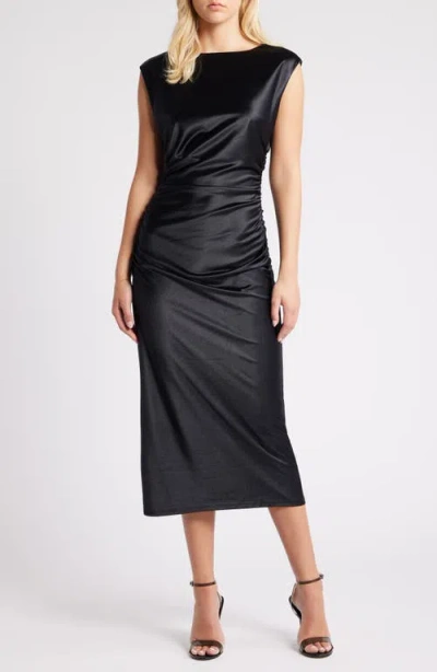 Chelsea28 Metallic Satin Midi Dress In Black | ModeSens