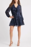 Chelsea28 Metallic Tie Neck Long Sleeve Tiered Dress In Blue