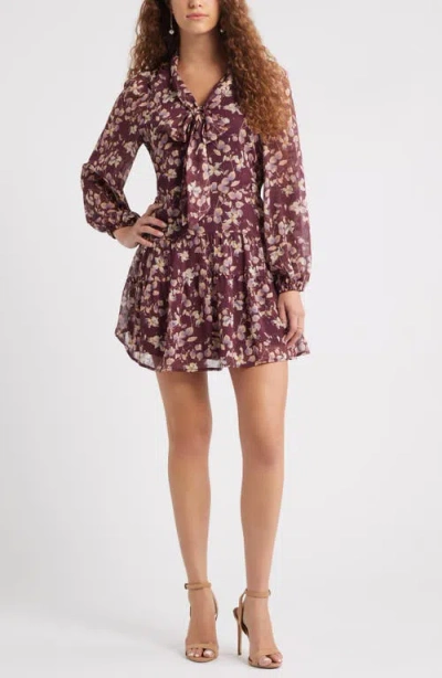 Chelsea28 Metallic Tie Neck Long Sleeve Tiered Dress In Multi