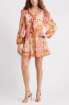 Chelsea28 Metallic Tie Neck Long Sleeve Tiered Dress In Pink
