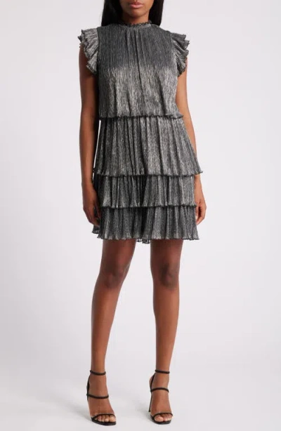 Chelsea28 Metallic Tiered Minidress In Silver Foil