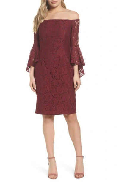 Chelsea28 Off The Shoulder Lace Dress In Burgundy London