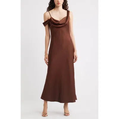 Chelsea28 Off The Shoulder Satin Maxi Dress In Brown