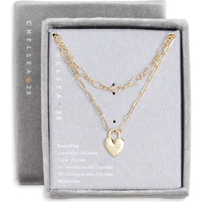 Chelsea28 Pavé Cubic Zirconia Heart Pendant Demi Fine Two-row Necklace In Pink