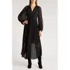 Chelsea28 Pleated Long Sleeve Chiffon Dress In Black