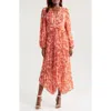 Chelsea28 Pleated Long Sleeve Chiffon Dress In Rust- Pink Wind Floral