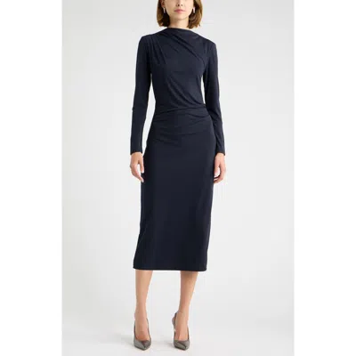 Chelsea28 Pleated Long Sleeve Knit Midi Dress In Blue