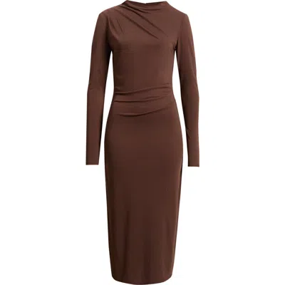 Chelsea28 Pleated Long Sleeve Knit Midi Dress In Brown