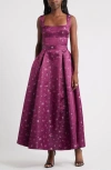 Chelsea28 Pleated Seamed Bodice Jacquard Maxi Cocktail Dress In Purple