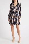 Chelsea28 Plissé Smocked Waist Long Sleeve Minidress In Navy- Purple Sydney Floral