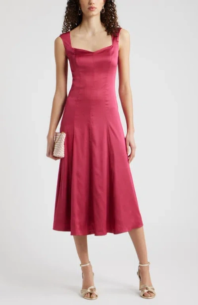 Chelsea28 Polka Dot Cap Sleeve Satin Midi Dress In Red