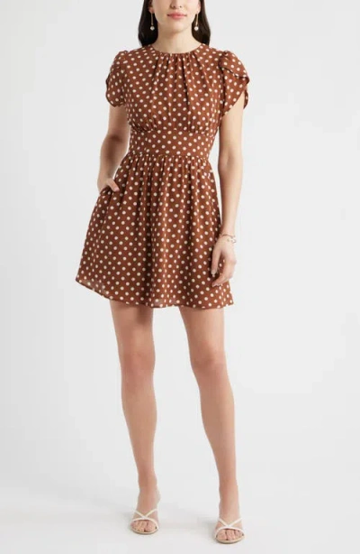 Chelsea28 Polka Dot Fit & Flare Minidress In Brown