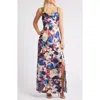 Chelsea28 Print Satin Maxi Dress In Beige Multi Pigmented Floral