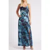 Chelsea28 Print Satin Maxi Dress In Navy Multi