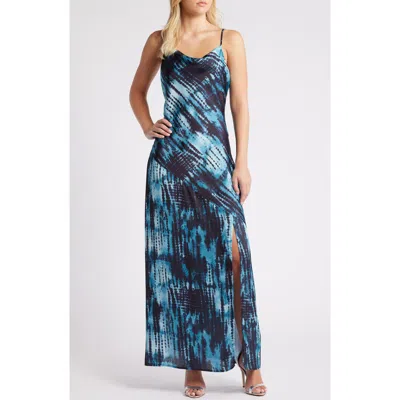 Chelsea28 Print Satin Maxi Dress In Navy Multi