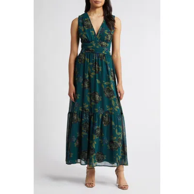 Chelsea28 Print Sleeveless Chiffon Maxi Dress In Green P- Black Jones  Blooms
