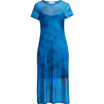Chelsea28 Printed Mesh Midi Dress In Blue Multi