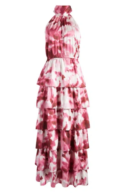 Chelsea28 Printed Tiered Mock Neck Maxi Dress In Pink Print