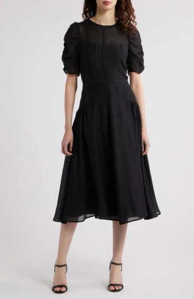 Chelsea28 Puff Sleeve Fit & Flare Midi Dress In Black