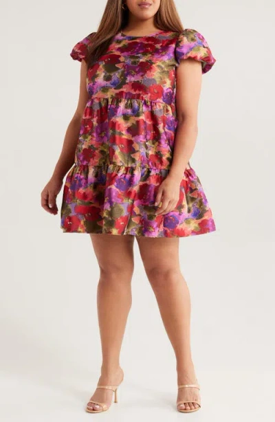 Chelsea28 Puff Sleeve Floral Jacquard Minidress In Multi