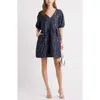 Chelsea28 Puff Sleeve Jacquard Tiered Minidress In Navy