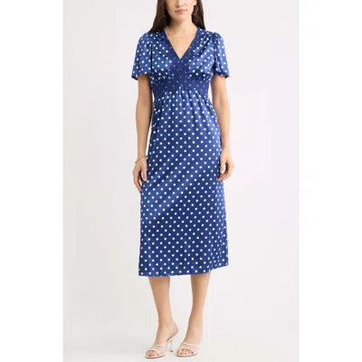 Chelsea28 Puff Sleeve Midi Dress In Navy- Ivory Sharon Dot