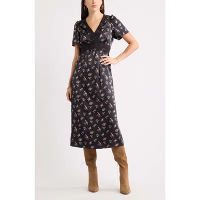Chelsea28 Puff Sleeve Midi Dress In Pink- Yellow Festival Floral