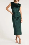 Chelsea28 Ruched Cap Sleeve Satin Midi Dress In Green