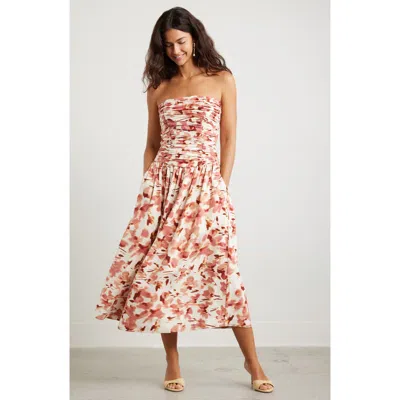 Chelsea28 Ruched Linen Blend Strapless Sundress In Beige- Red Ethereal Blooms