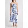 Chelsea28 Ruched Linen Blend Strapless Sundress In Blue Floral