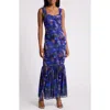 Chelsea28 Ruched Maxi Dress In Blue Multi Laurel Abstract