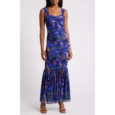 Chelsea28 Ruched Maxi Dress In Blue Multi Laurel Abstract