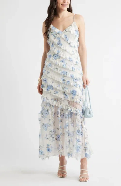 Chelsea28 Ruffle & Lace Sleeveless Maxi Dress In White