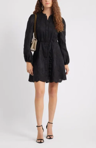 Chelsea28 Ruffle Collar Embroidered Long Sleeve Dress In Multi
