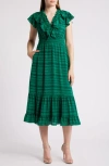 Chelsea28 Ruffle Detail Textured Stripe Dress In Green Pothos
