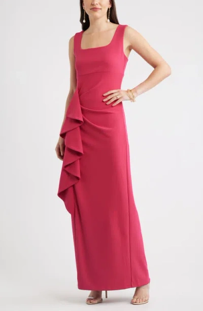 Chelsea28 Ruffle Drape Square Neck Maxi Gown In Red