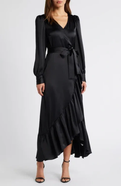 Chelsea28 Ruffle Long Sleeve Faux Wrap Maxi Dress In Black