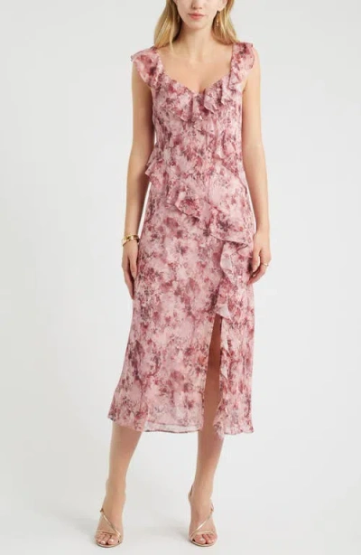 Chelsea28 Ruffle Midi Dress In Burgundy