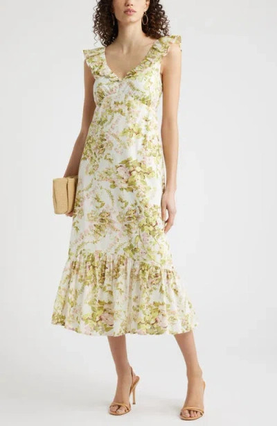 Chelsea28 Ruffle Sleeve Tiered Midi Dress In Multi