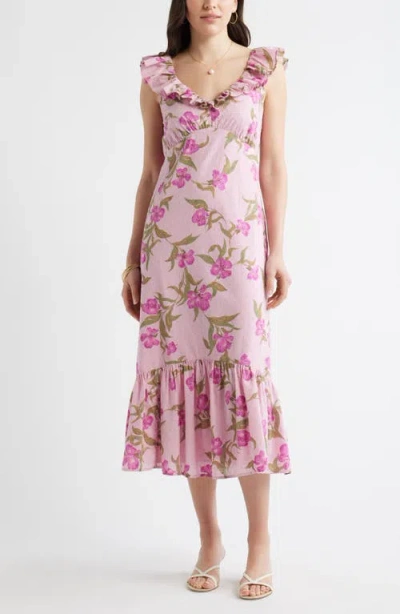 Chelsea28 Ruffle Sleeve Tiered Midi Dress In Pink